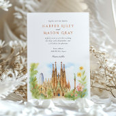 Watercolor Barcelona Spanien Hochzeit Einladung