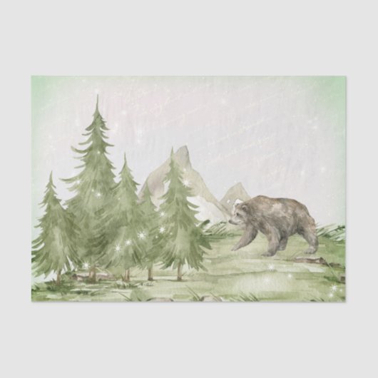 Watercolor Bären Winterlandschaft Dekoration Seidenpapier (Vorderseite)