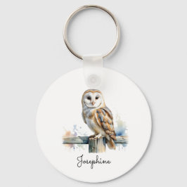 Watercolor Barn Owl Elegant Personalized Name Schlüsselanhänger