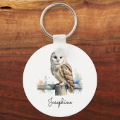 Watercolor Barn Owl Elegant Personalized Name Schlüsselanhänger (Rückseite)