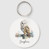 Watercolor Barn Owl Elegant Personalized Name Schlüsselanhänger (Rückseite)
