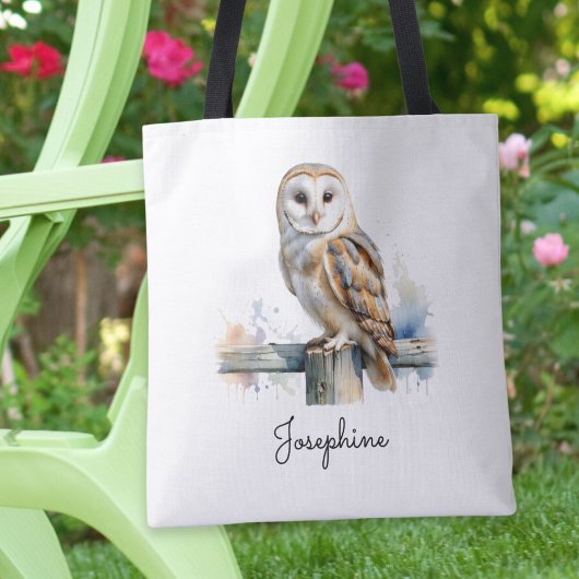 Watercolor Barn Owl Personalized Reusable Tasche