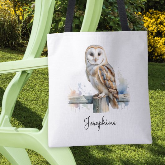 Watercolor Barn Owl Personalized Reusable Tasche