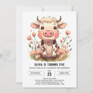 Watercolor Barnyard Cow Birthday Einladung
