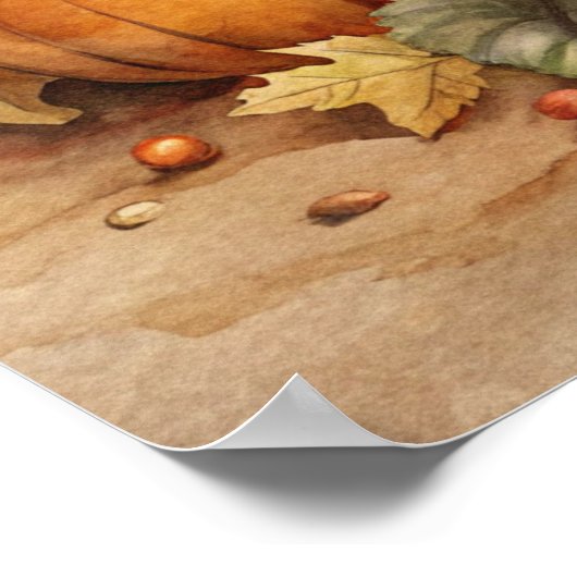 Watercolor Barrel with Pumpkins Fall Poster (Ecke)