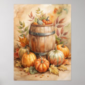 Watercolor Barrel with Pumpkins Fall Poster (Vorne)