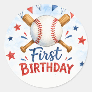 Watercolor-Baseball 1. Geburtstag Runder Aufkleber