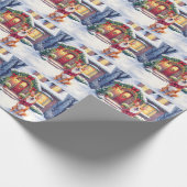 Watercolor Basenji Townhouse Christmas Holiday Geschenkpapier (Ecke)