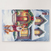 Watercolor Basenji Townhouse Christmas Holiday Puzzle (Horizontal)