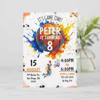 Watercolor Basketball Birthday Invitation Einladung