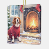 Watercolor Basset Hound Cozy Fireplace Christmas Keramikornament (Links)