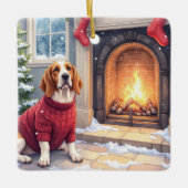 Watercolor Basset Hound Cozy Fireplace Christmas Keramikornament (Vorderseite)