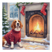 Watercolor Basset Hound Cozy Fireplace Christmas Poster (Vorderseite)