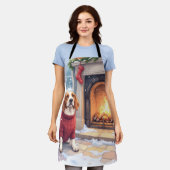Watercolor Basset Hound Cozy Fireplace Christmas Schürze (Getragen)