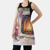 Watercolor Basset Hound Cozy Fireplace Christmas Schürze (InSitu)
