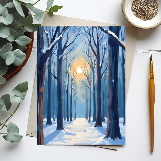 Watercolor-Bäume im Winterwald Postkarte