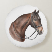 Watercolor Bay Pferd Kopf in einer Brille Rundes Kissen (Rückseite)