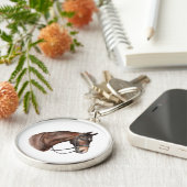 Watercolor Bay Pferd Kopf in einer Brille Schlüsselanhänger (Seite)