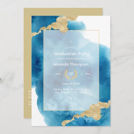 Watercolor Beach Abschluss Einladung (Vorne/Hinten)
