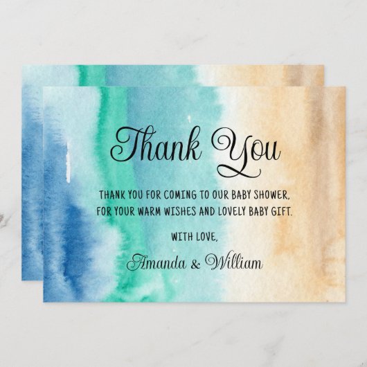 Watercolor Beach Baby Dusche Vielen Dank Dankeskarte (Vorne/Hinten)