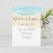 Watercolor Beach Blue Engagement Party Einladung (Stehend Vorderseite)