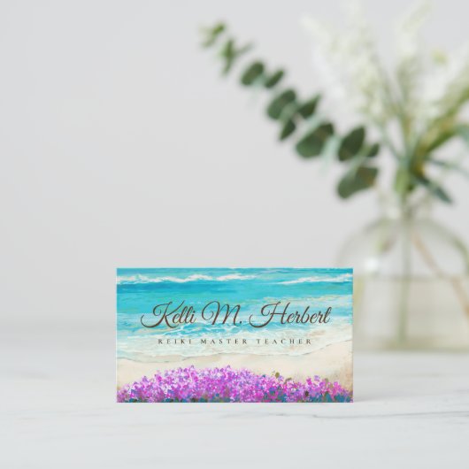 Watercolor Beach Blue Ocean Business Card Visitenkarte (Stehend Vorderseite)