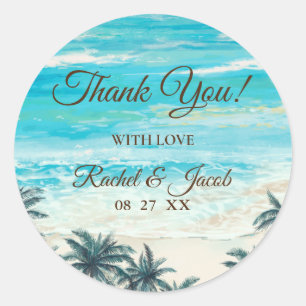 Watercolor Beach Blue Ocean Vielen Dank für Ihr Au Runder Aufkleber