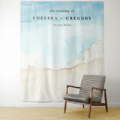 Watercolor Beach Blue & Sand Wedding Hintergrund Wandteppich (Beispiel)