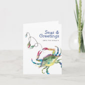 Watercolor Beach Christmas Cards Blue Crab Dankeskarte (Vorderseite)