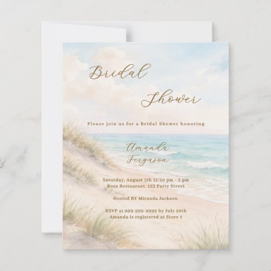 Watercolor beach coastal Bridal Shower invitation (Vorderseite)