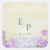 Watercolor Beach Coastal Floral Monogram Wedding Quadratischer Aufkleber (Vorderseite)