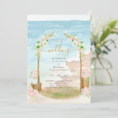 Watercolor Beach Coastal Hochzeit Einladung (Stehend Vorderseite)