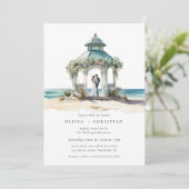 Watercolor Beach Coastal Hochzeit Einladung (Stehend Vorderseite)