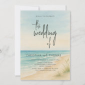 Watercolor Beach Coastal Wedding Einladung (Vorderseite)