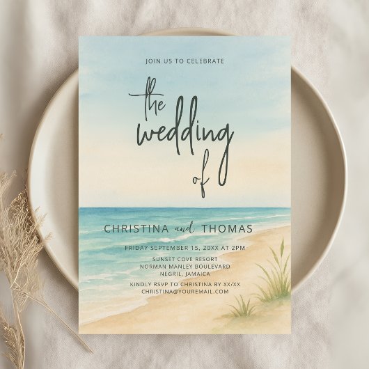 Watercolor Beach Coastal Wedding Einladung