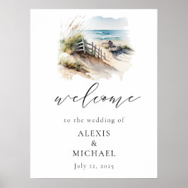 Watercolor Beach Coastal Wedding Willkommenszeiche Poster