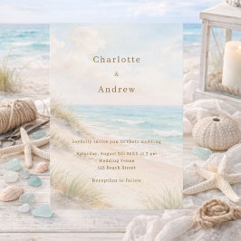 Watercolor beach coatal modern wedding einladung