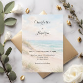 Watercolor beach coatal modern wedding einladung