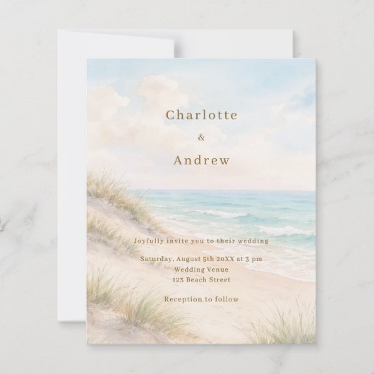 Watercolor beach coatal modern wedding invitation (Vorderseite)