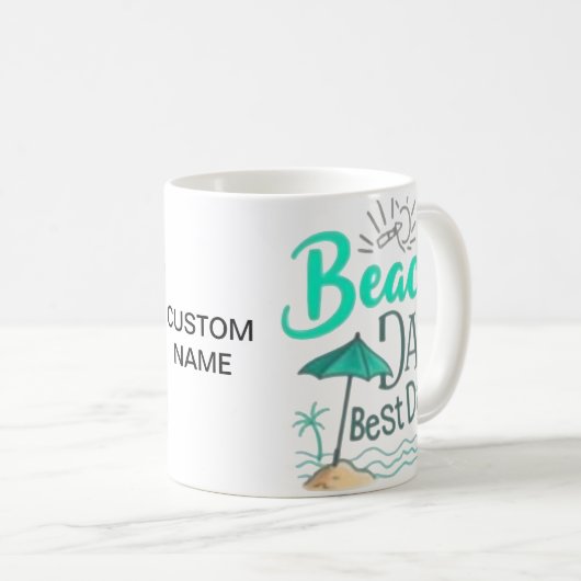 Watercolor Beach Day Best Day Mug Kaffeetasse (VorderseiteRechts)