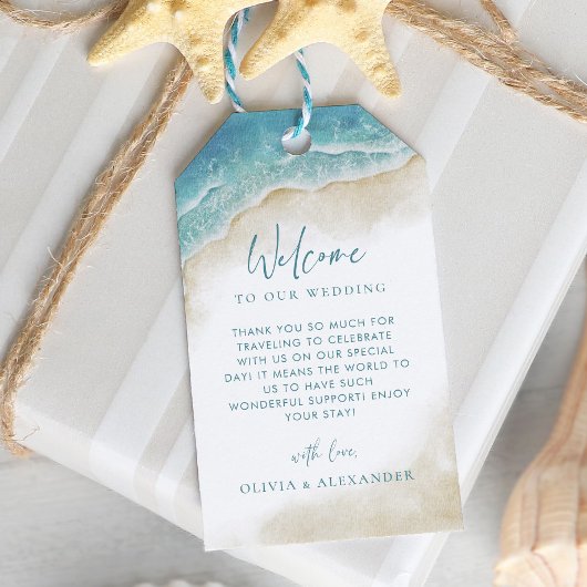 Watercolor Beach Destination Wedding Welcome Geschenkanhänger