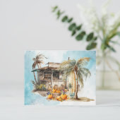 Watercolor Beach Erntedank Postkarte (Stehend Vorderseite)