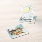 Watercolor Beach Erntedank Rechteckiger Pappuntersetzer (Vor Ort)