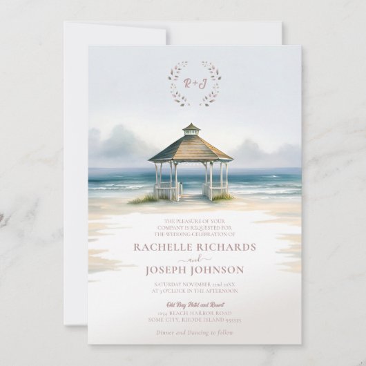 Watercolor Beach Gazebo Einladung zur Hochzeit (Vorderseite)
