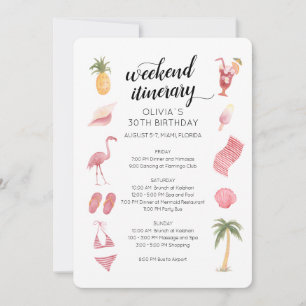 Watercolor Beach Geburtstags-Wochenend-Itinerary Einladung