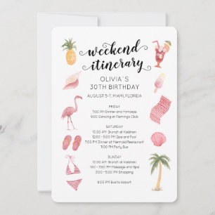 Watercolor Beach Geburtstags-Wochenend-Itinerary Einladung