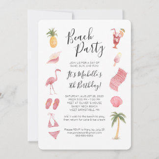 Watercolor Beach Geburtstagsparty Einladung