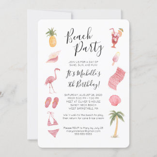 Watercolor Beach Geburtstagsparty Einladung