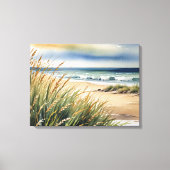 Watercolor Beach Grass and Ocean Scene Leinwanddruck (Vorderseite)