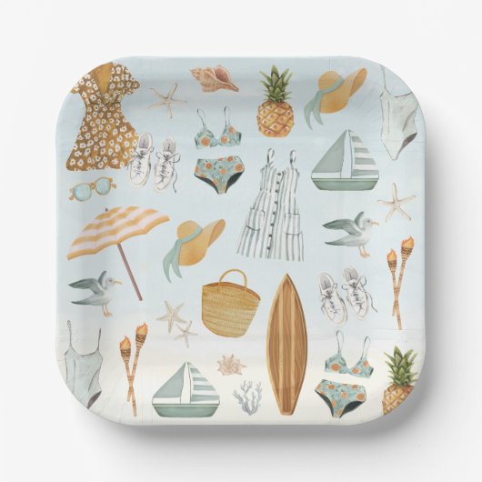 Watercolor Beach Junggeselinnen-Abschied Wochenend Pappteller (Vorderseite)
